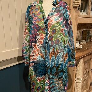Colorful Peacock Feather Print Blouse